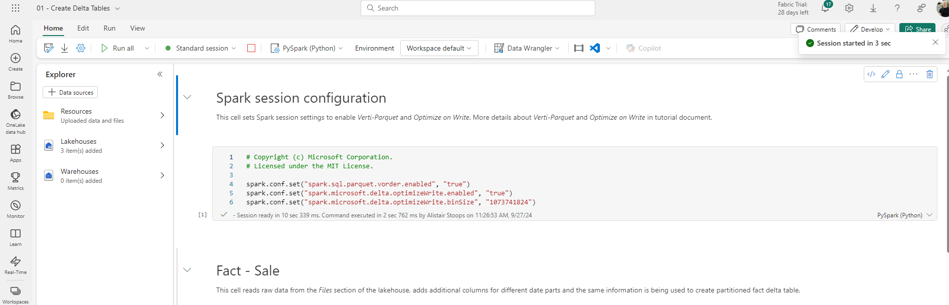 Minimising Spark Startup Duration in Microsoft Fabric